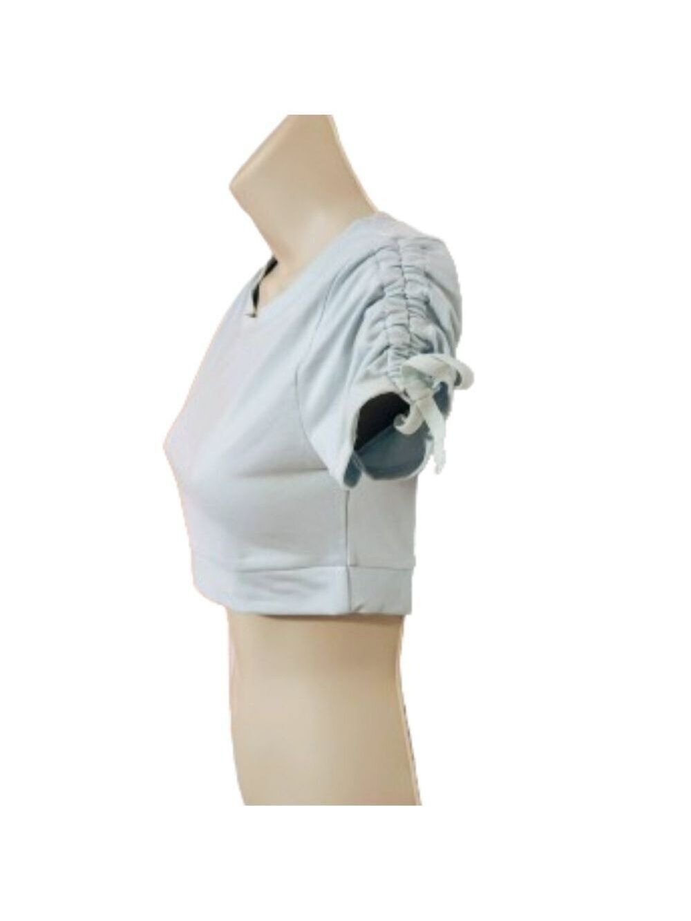 Briavia Light Green Shirred Sleeve Cropped Top Medium - Picture 3 of 8